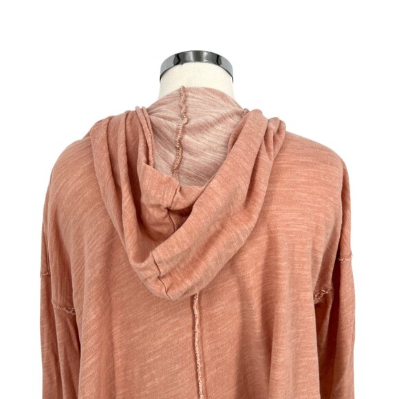 Free People Beach In A Hurry Hoodie Side Slit Pale Peach Pink Pullover One Size - Picture 7 of 12